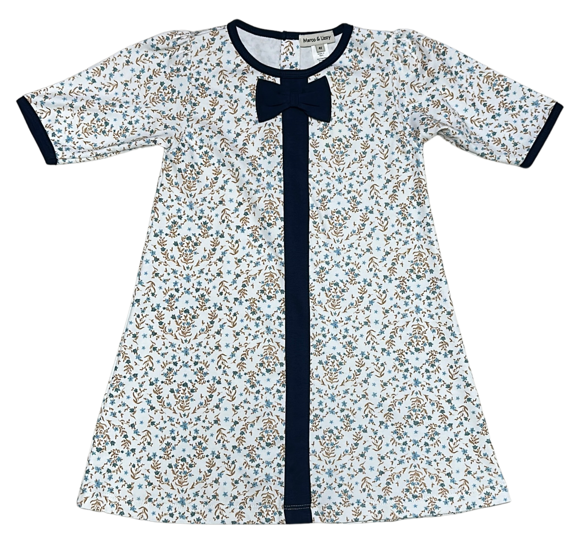 Fall Blue Dainty Glower Print A Line Girl's Dress - Little Threads Inc. Children's Clothing