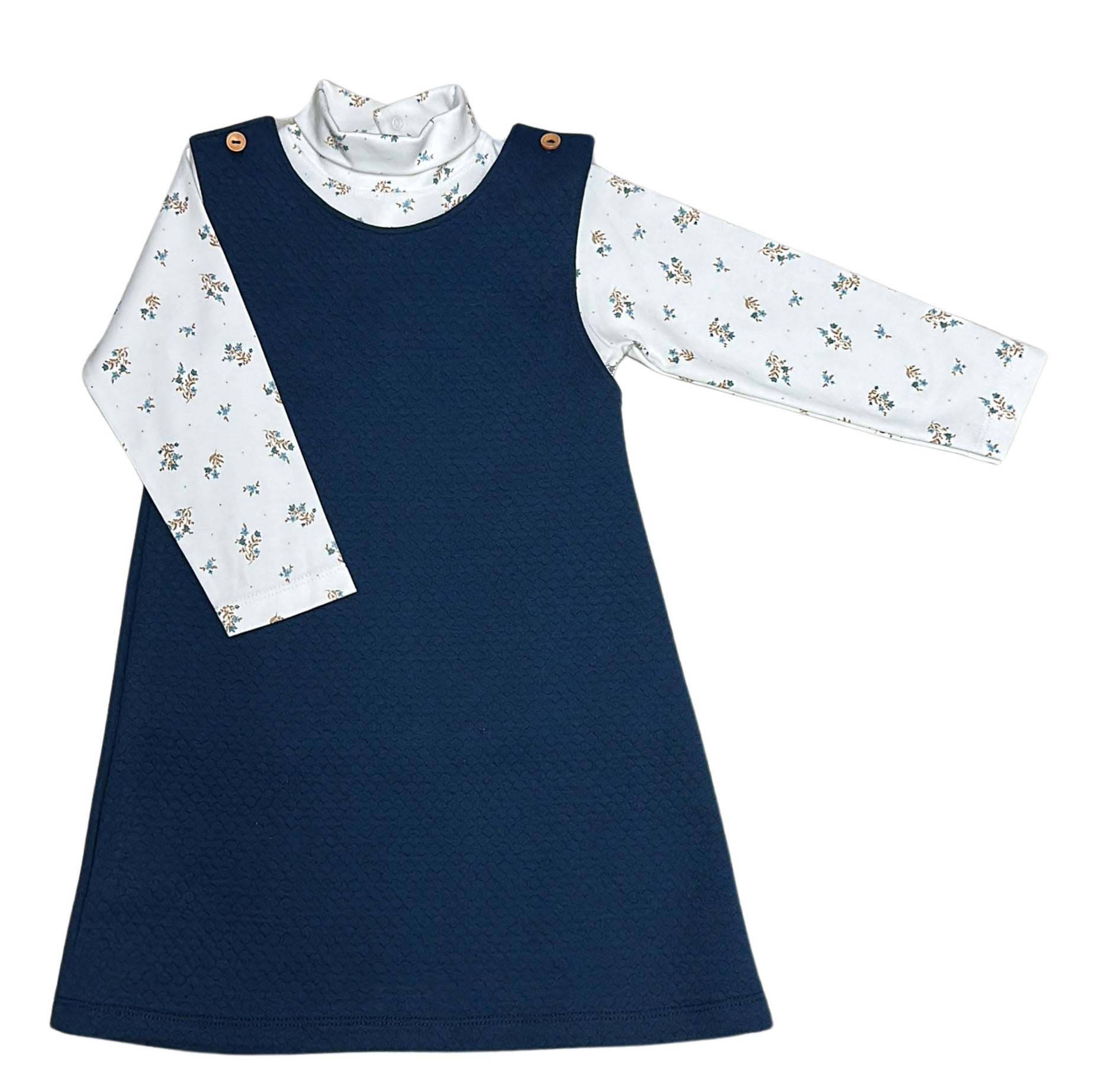 Fall quilted girl's jumper set with blue dainty flowers top - Little Threads Inc. Children's Clothing