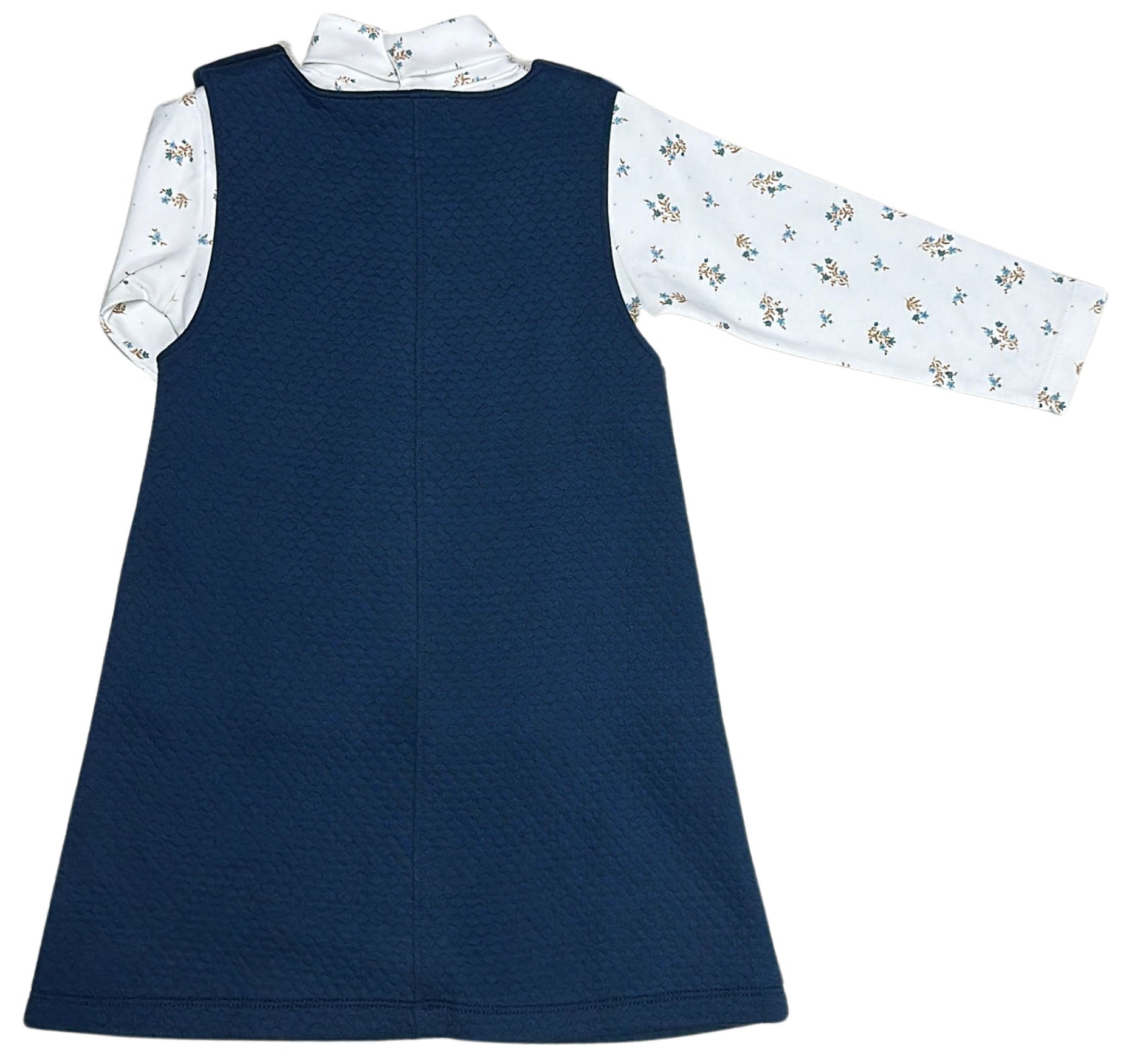 Fall quilted girl's jumper set with blue dainty flowers top - Little Threads Inc. Children's Clothing