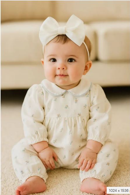 Baby Girl's "Dainty Blue Flowers" Romper Set
