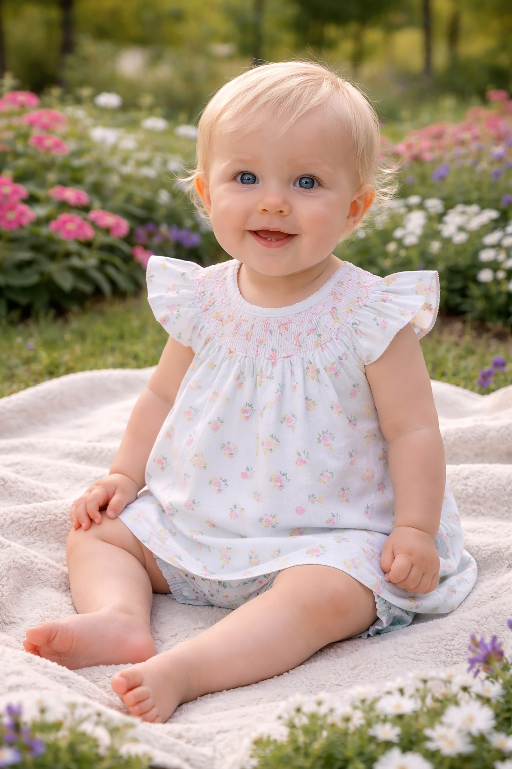 English Roses Baby Girls Smocked Bishop Set - Little Threads Inc. Children's Clothing