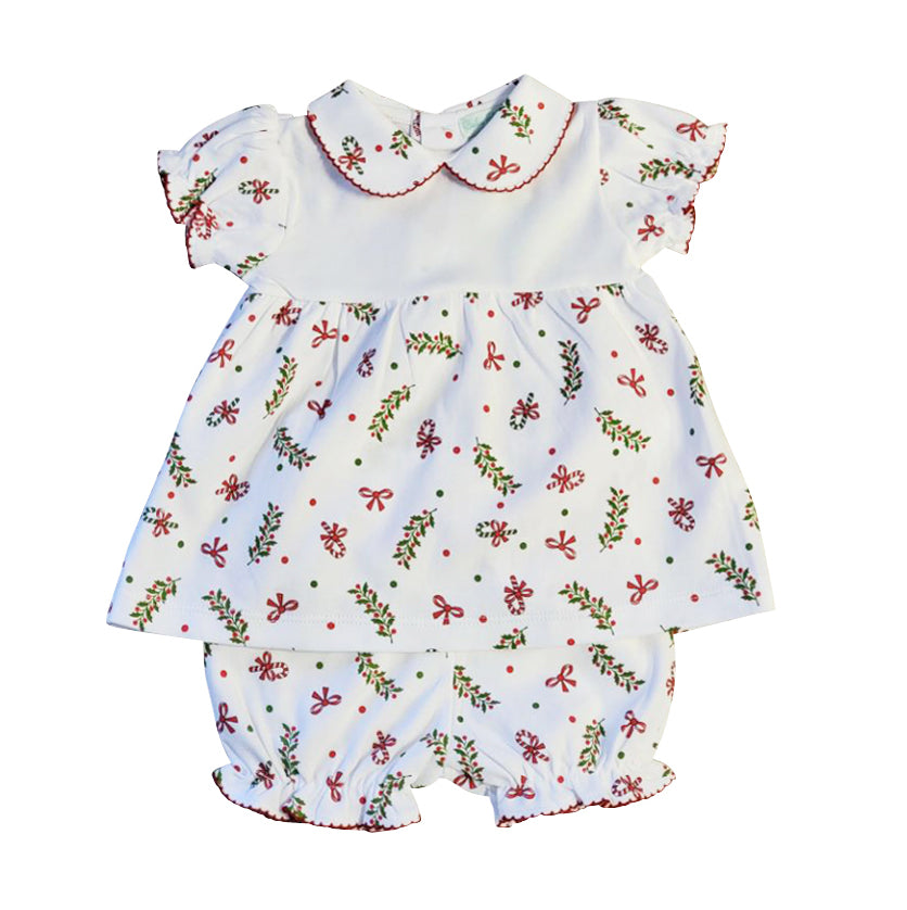 Christmas candy canes and bows Pima Cotton Baby girl dress - Little Threads Inc. Children's Clothing