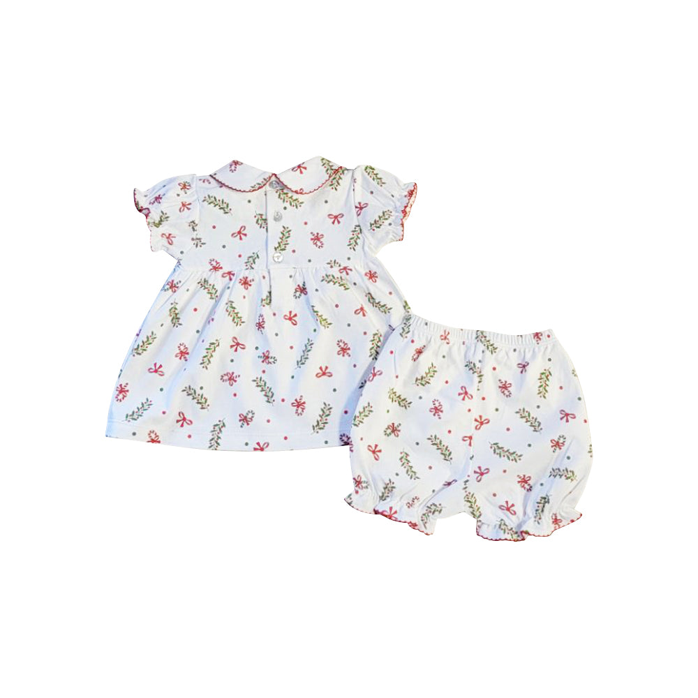 Christmas candy canes and bows Pima Cotton Baby girl dress - Little Threads Inc. Children's Clothing