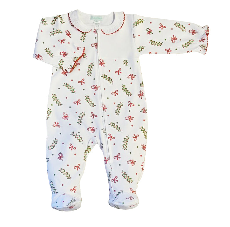 Baby Girl's Christmas candy canes and bows Pima Cotton  footie - Little Threads Inc. Children's Clothing