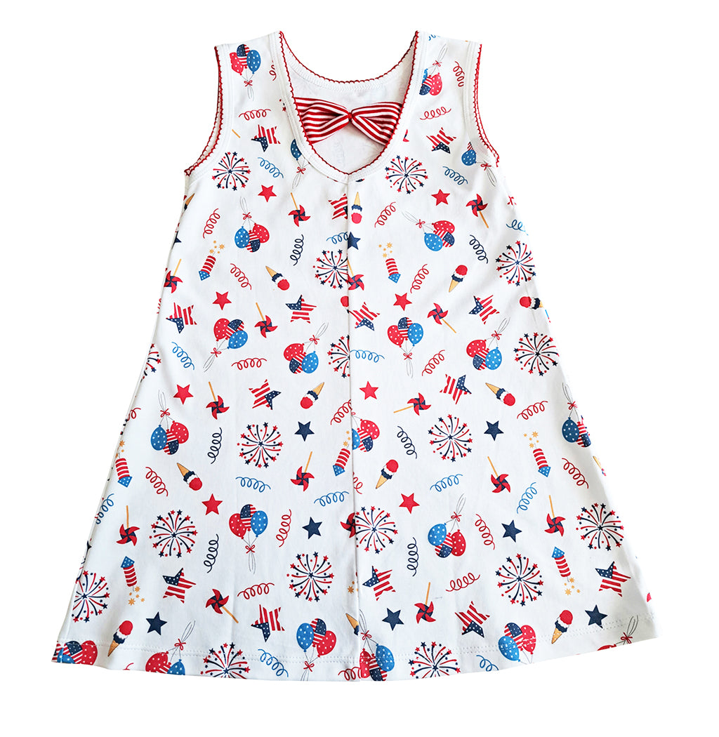 4th of July Print Girl's Line A dress Pima Cotton - Little Threads Inc. Children's Clothing
