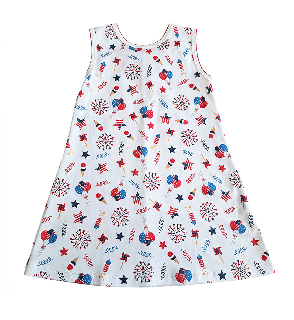 4th of July Print Girl's Line A dress Pima Cotton - Little Threads Inc. Children's Clothing