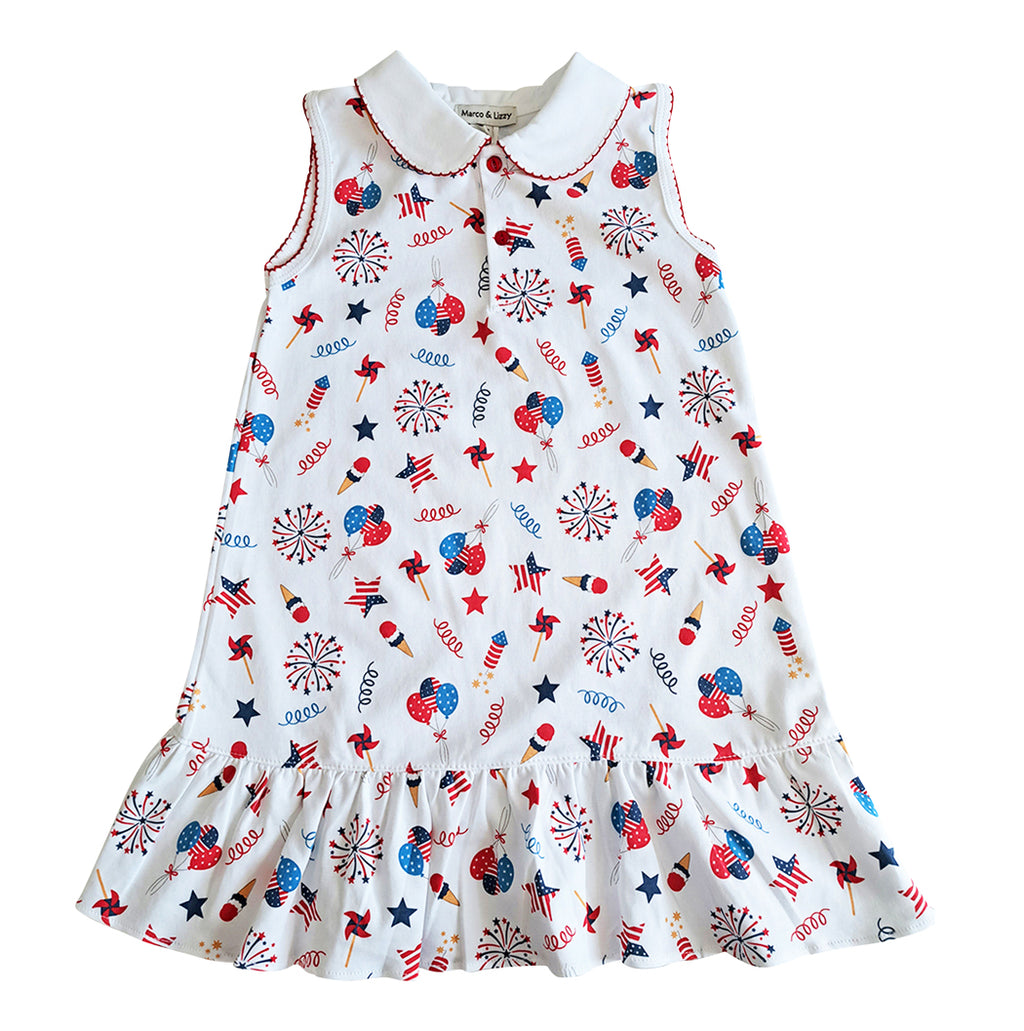 4th of July Print Girl's Dress Pima Cotton - Little Threads Inc. Children's Clothing