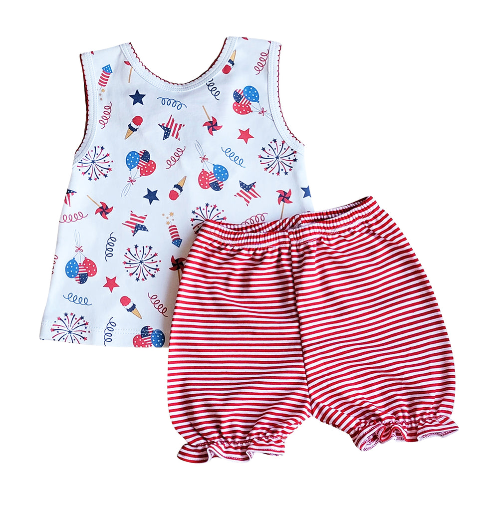 4th of July Print Baby Girl Diaper Set Pima Cotton - Little Threads Inc. Children's Clothing