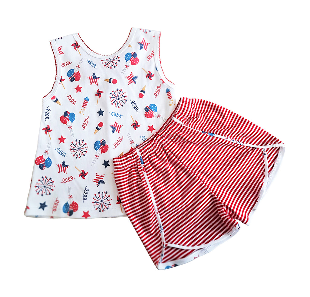 4th of July Print Shirt & Short set Girl's Pima Cotton - Little Threads Inc. Children's Clothing