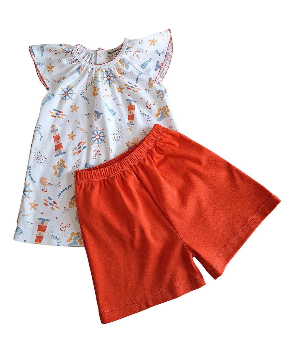 Orange Nautical Baby Girl's Shorts  Set - Little Threads Inc. Children's Clothing