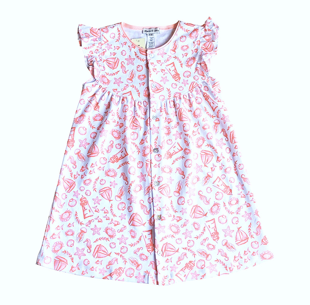 Nautical Print Short Sleeve Girl's  Dress - Little Threads Inc. Children's Clothing
