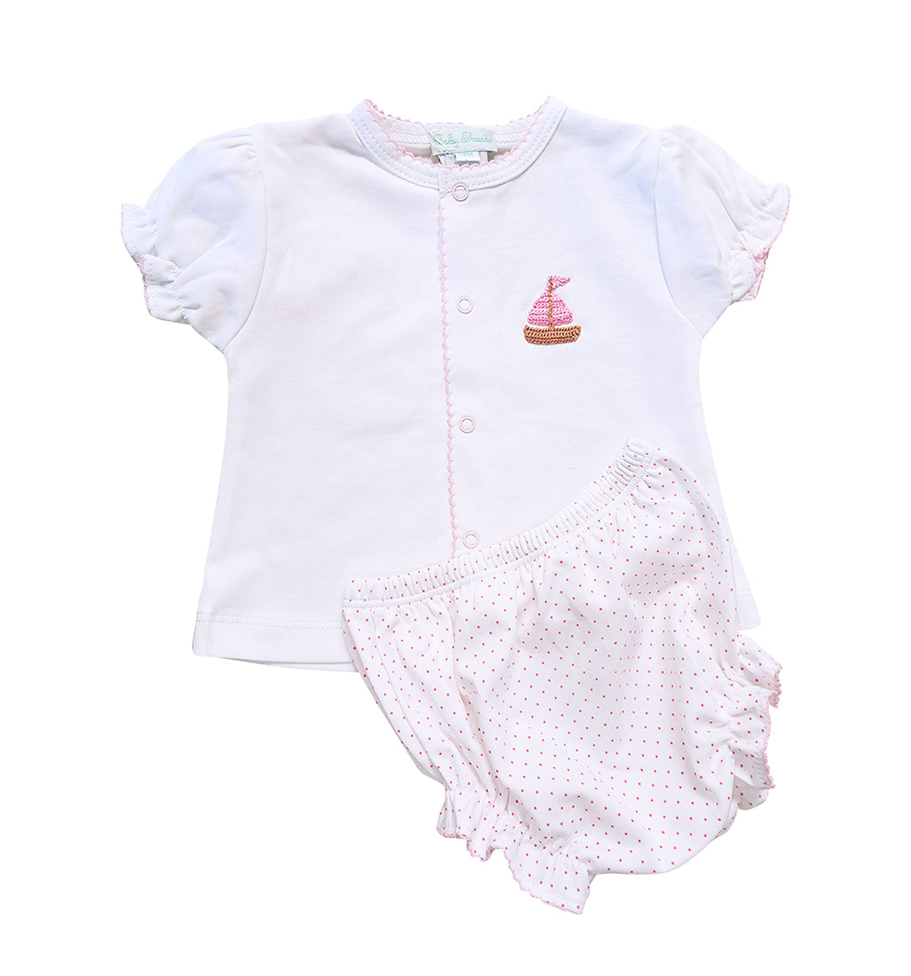Sailboat Pima cotton baby girl diaper set - Little Threads Inc. Children's Clothing