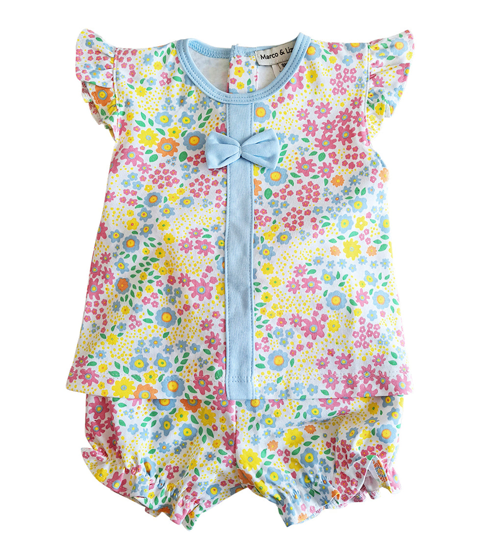 Short-Sleeve Baby Girl's Flower Print Diaper Set - Little Threads Inc. Children's Clothing