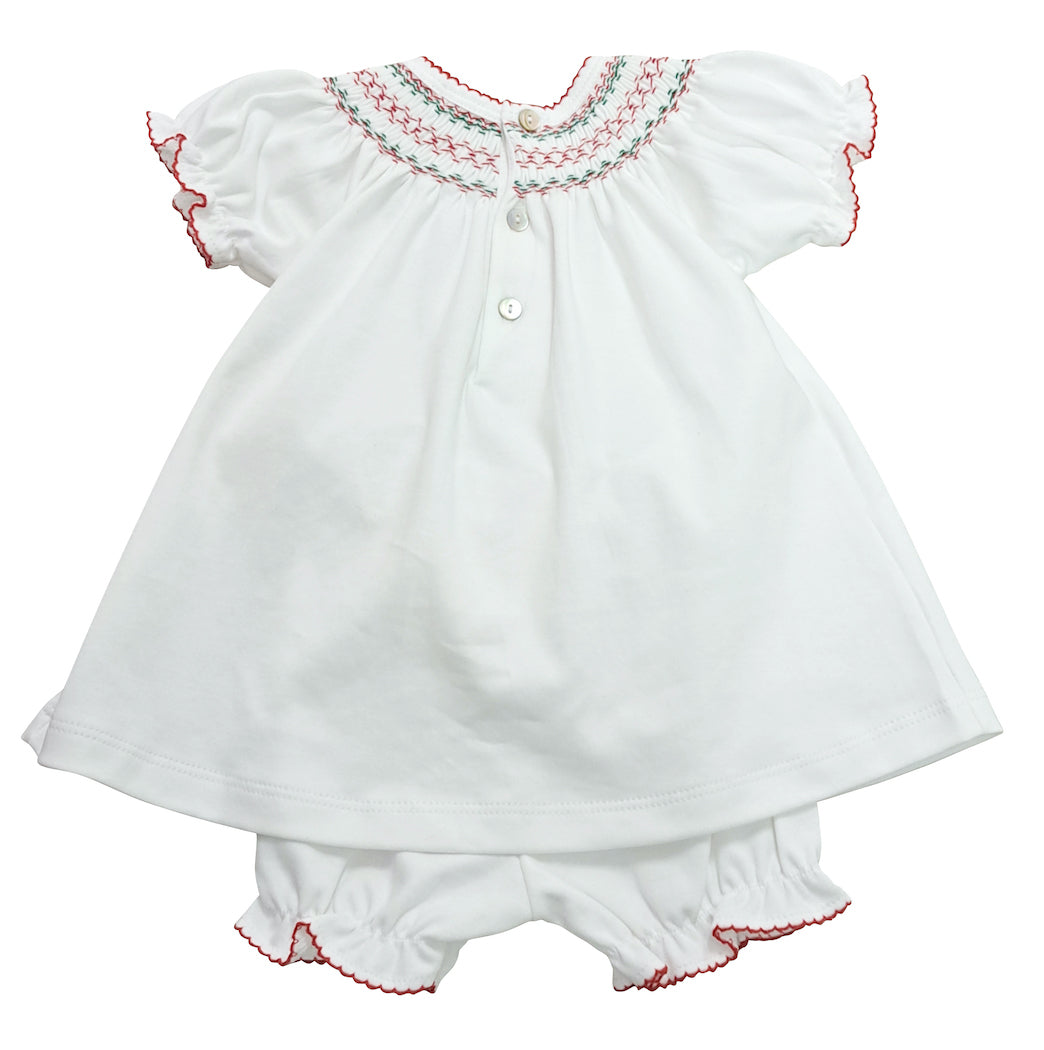 Christmas Reindeer Hand smocked girl's bishop - Little Threads Inc. Children's Clothing