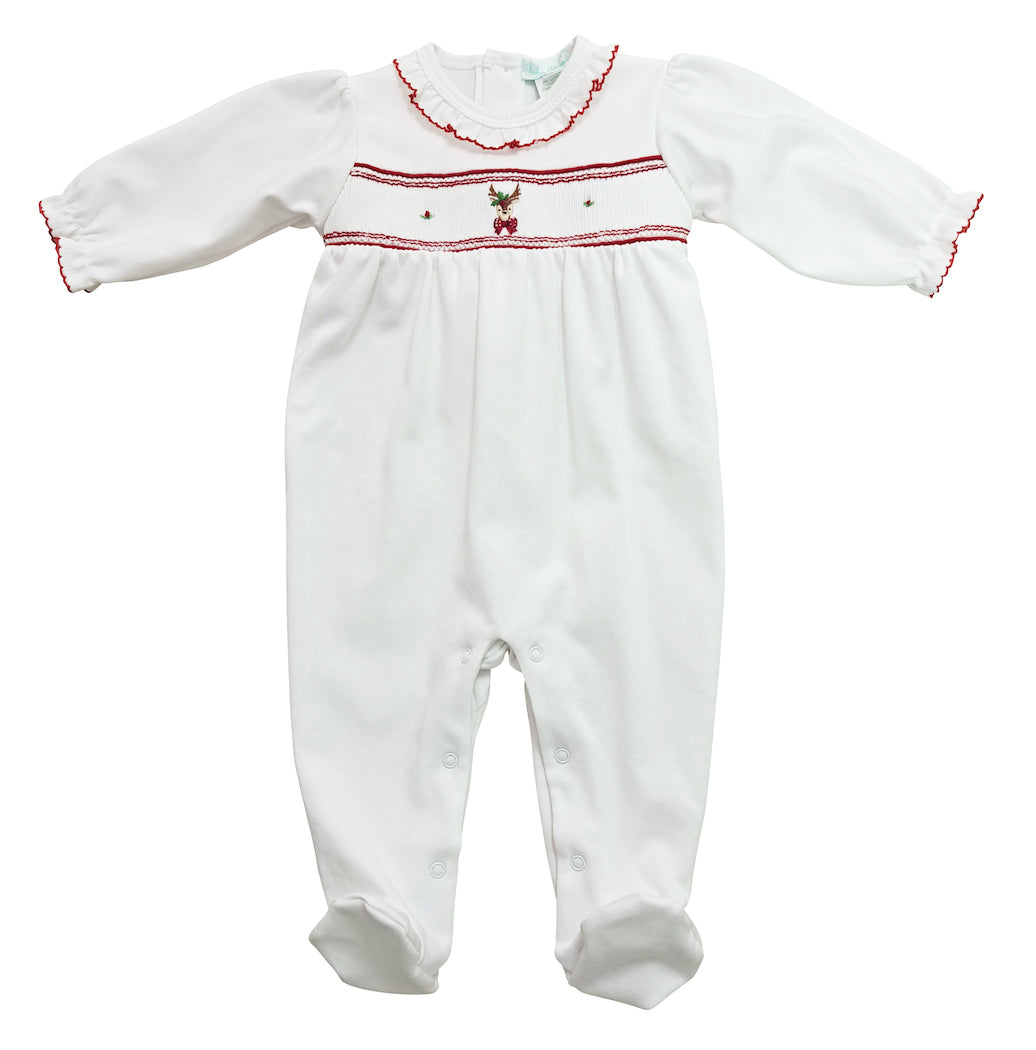 Baby Girl's "Christmas Reindeer" Smocked Footie - Little Threads Inc. Children's Clothing