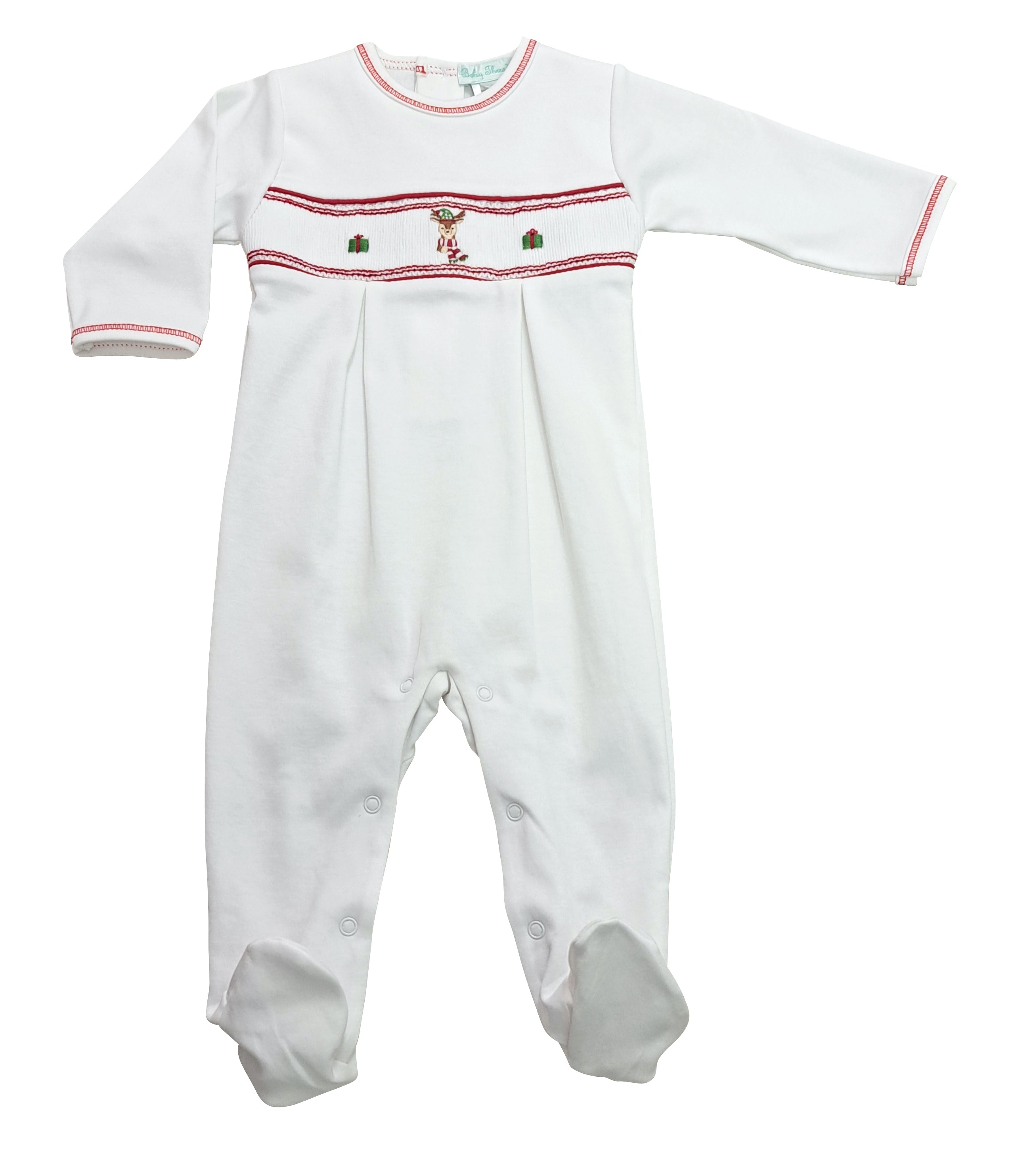 Baby Boy's "Christmas Reindeer" Hand Smocked Footie - Little Threads Inc. Children's Clothing