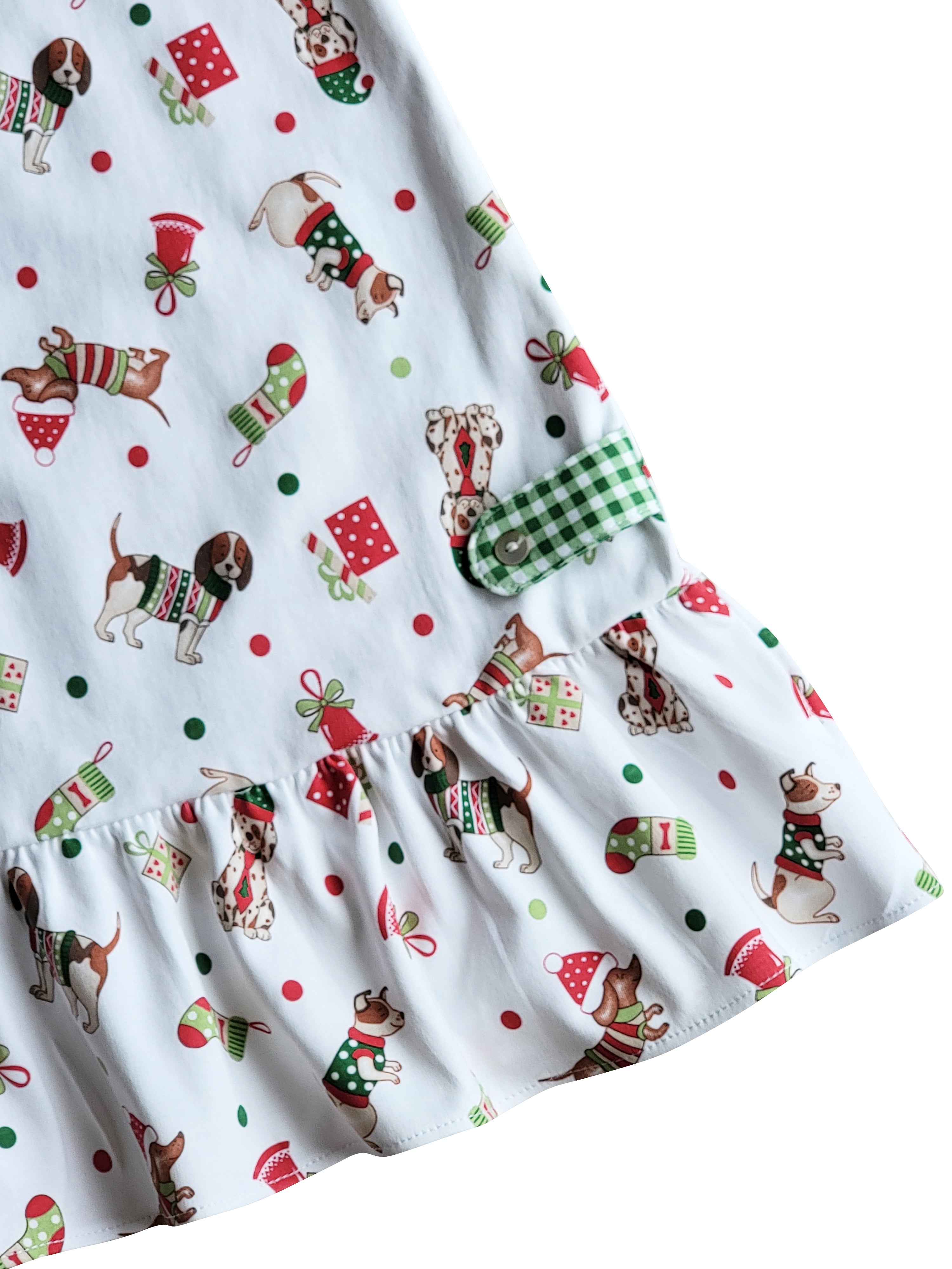 Girl's "Christmas Dogs" Printed Dropped Waist Dress