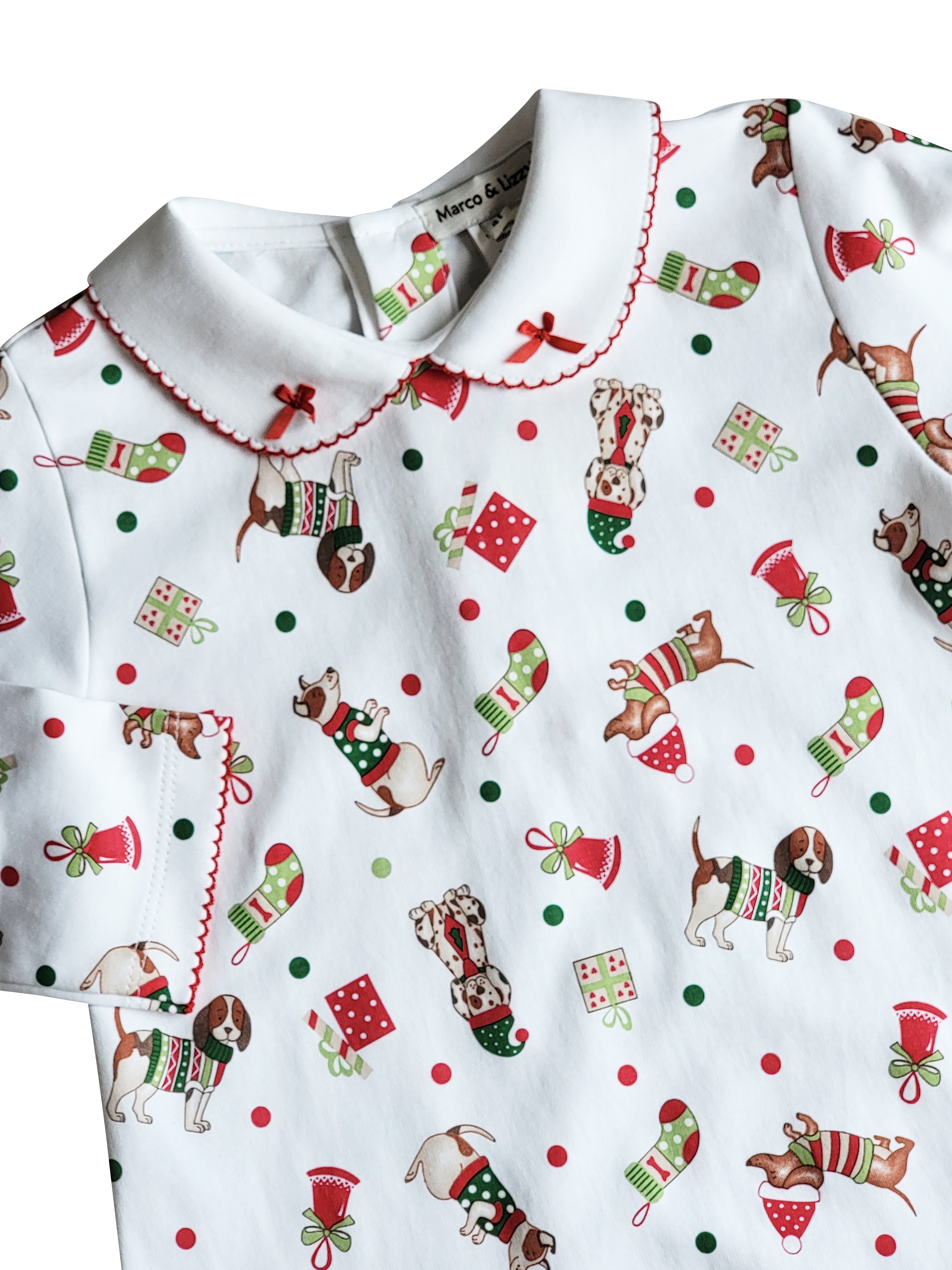 Girl's "Christmas Dogs" Printed Dropped Waist Dress