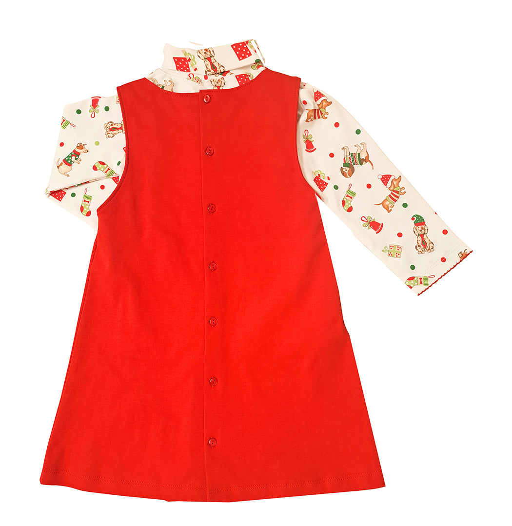 Christmas Dogs Print top and Red Girl's Jumper set - Little Threads Inc. Children's Clothing