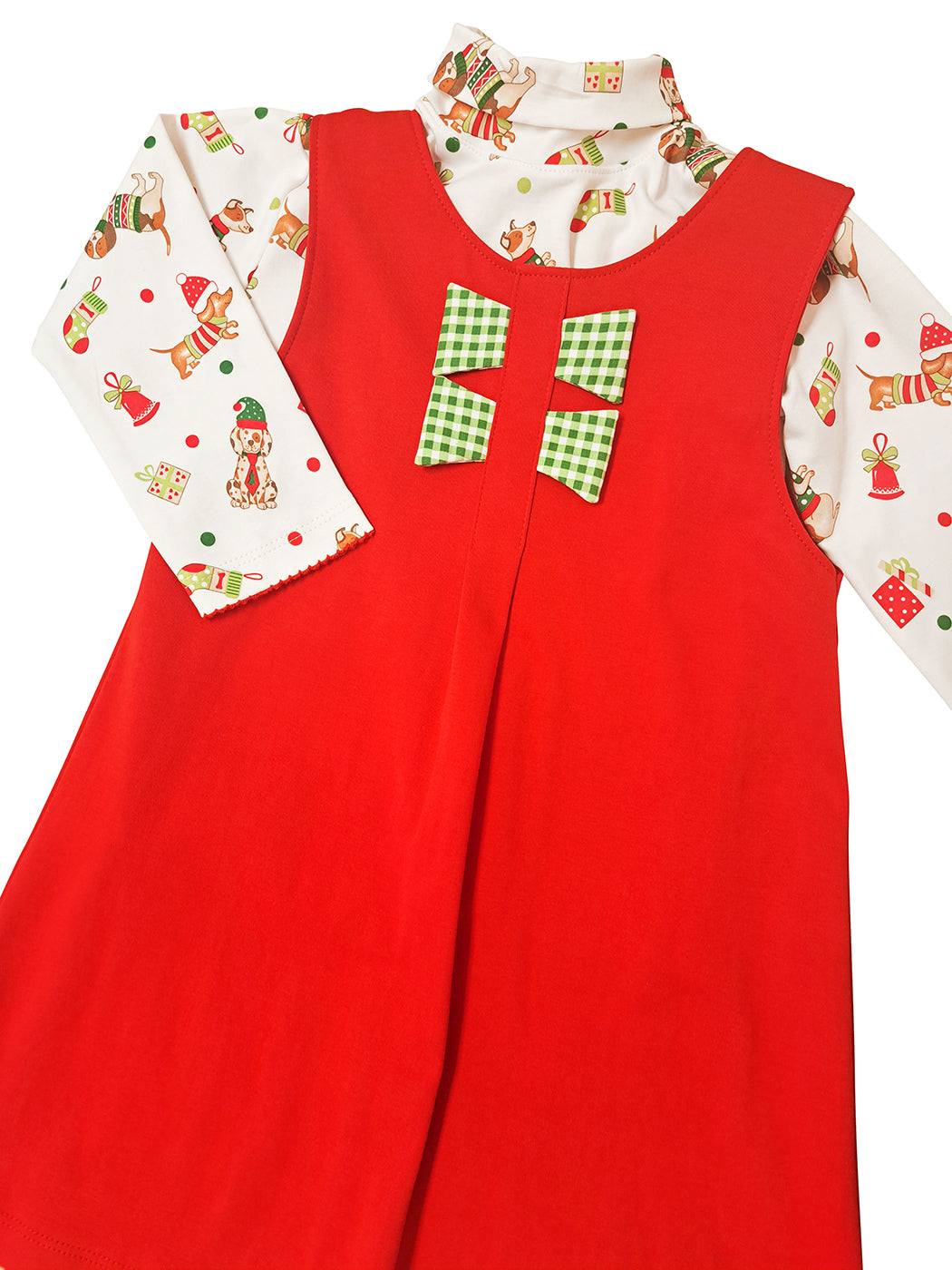 Christmas Dogs Print top and Red Girl's Jumper set - Little Threads Inc. Children's Clothing