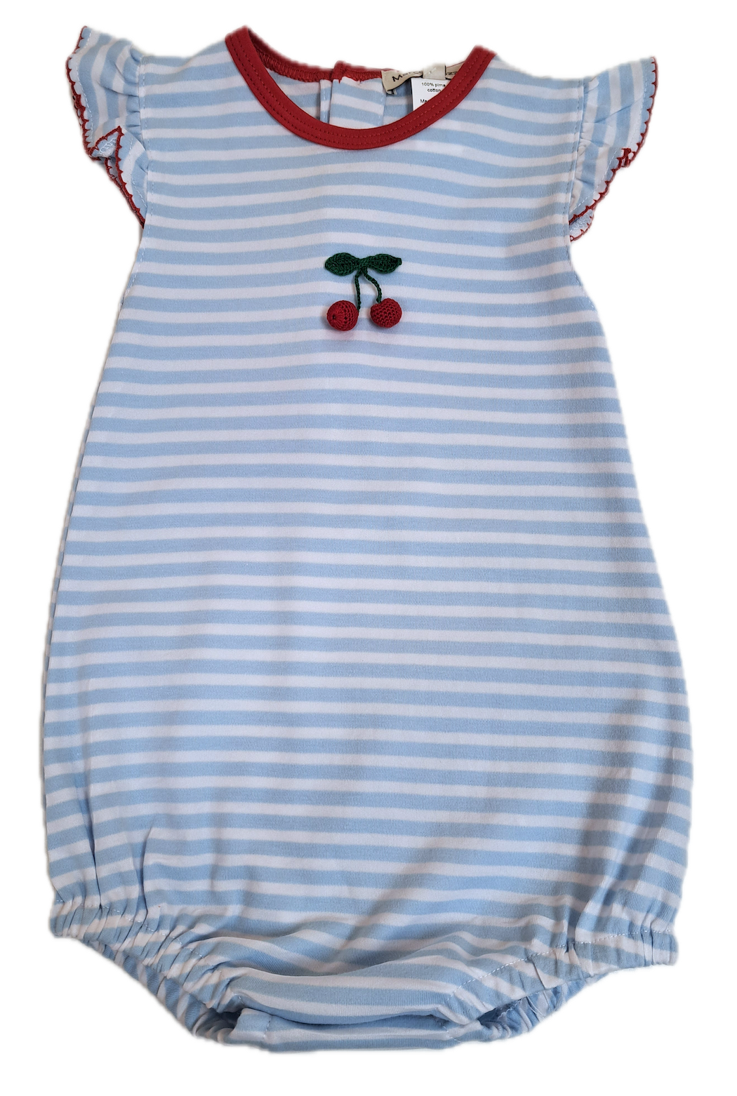 Cherry applique Blue stripe baby girl romper - Little Threads Inc. Children's Clothing