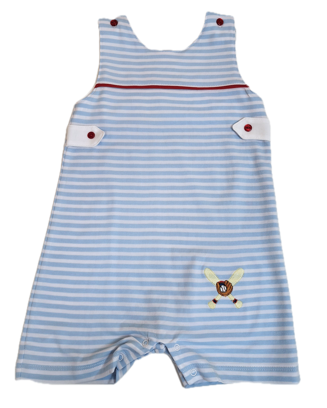 Baseball Applique Blue Stripe Applique Boy's Overall - Little Threads Inc. Children's Clothing