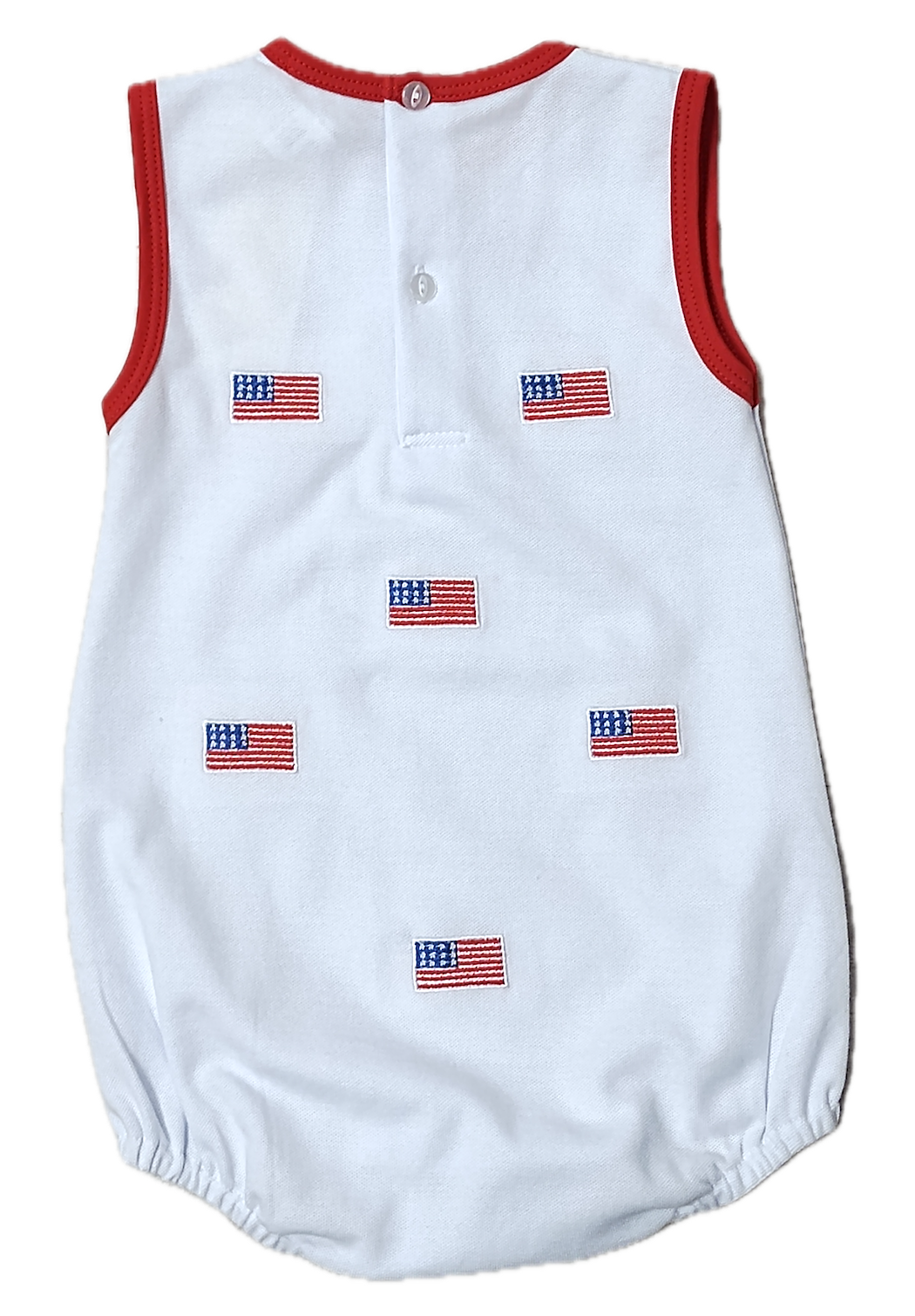 Star Spangled Banner Flags all over boy's romper - Little Threads Inc. Children's Clothing