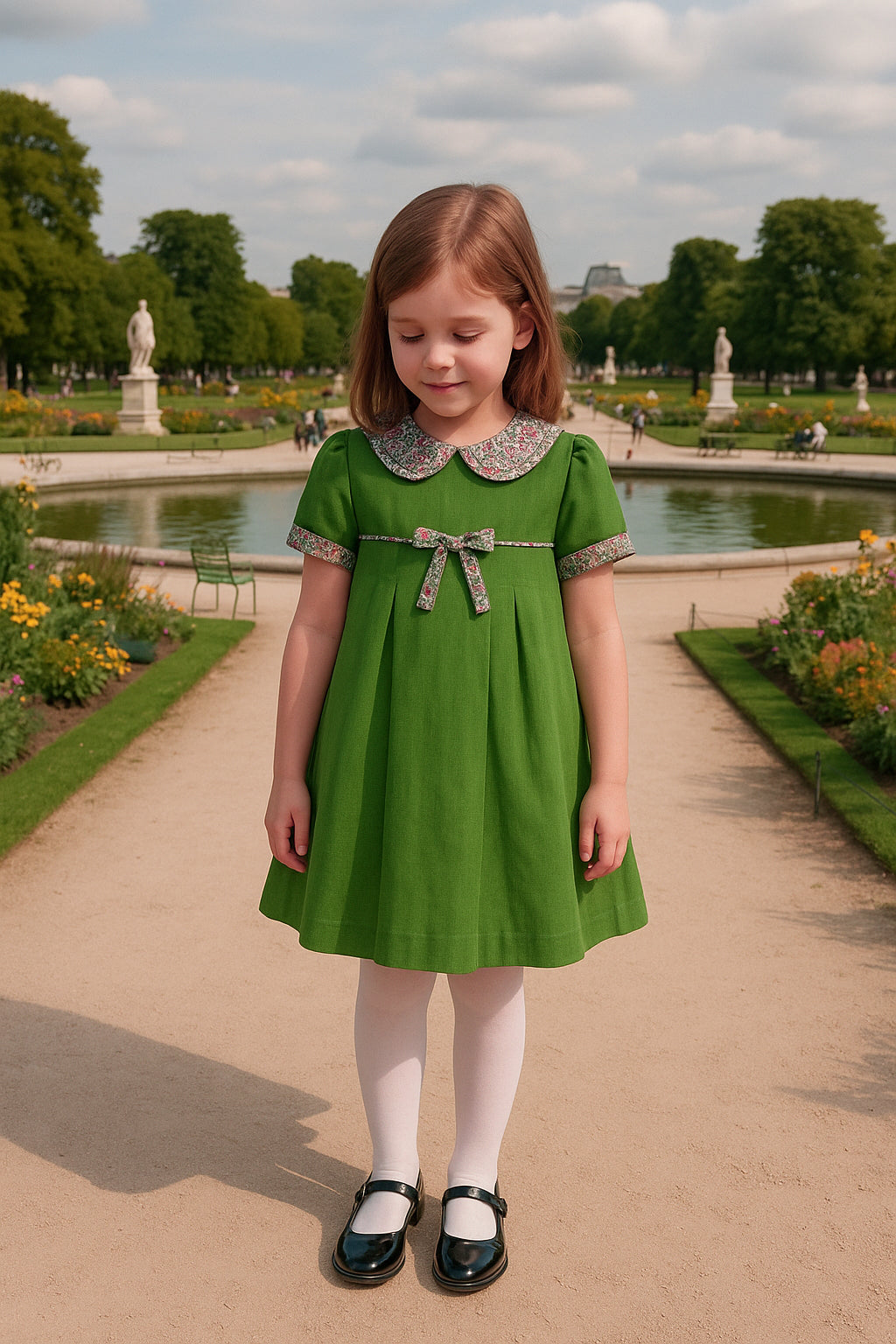 Fall Green Leaf Corduroy Girl's Dress. - Little Threads Inc. Children's Clothing