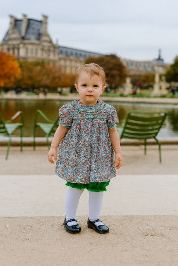 Janelle Floral Print and Green Baby Girl Bloomer Set - Little Threads Inc. Children's Clothing