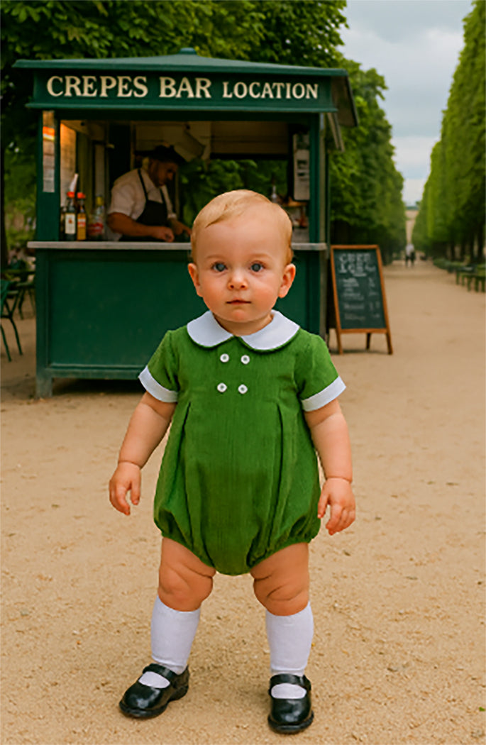 Josh Green Corduroy Baby Boy Bubble - Little Threads Inc. Children's Clothing