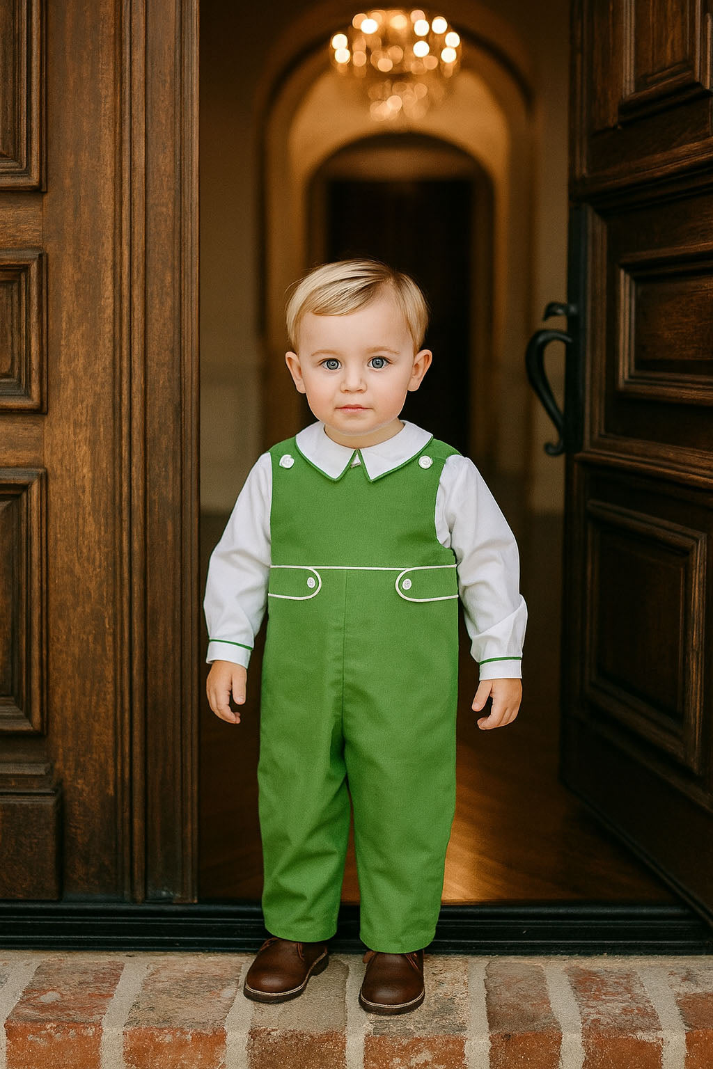 Fall Boy's Green Leaf Overall Set