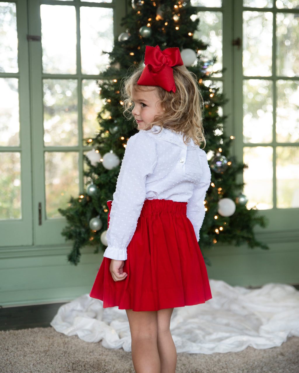 Girl's White Plumetti Lace Christmas Blouse - Little Threads Inc. Children's Clothing