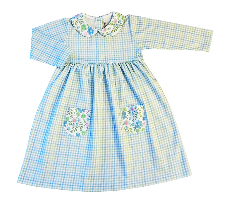 Girl's "Christina" Checkered Dress with Floral Pockets - Little Threads Inc. Children's Clothing