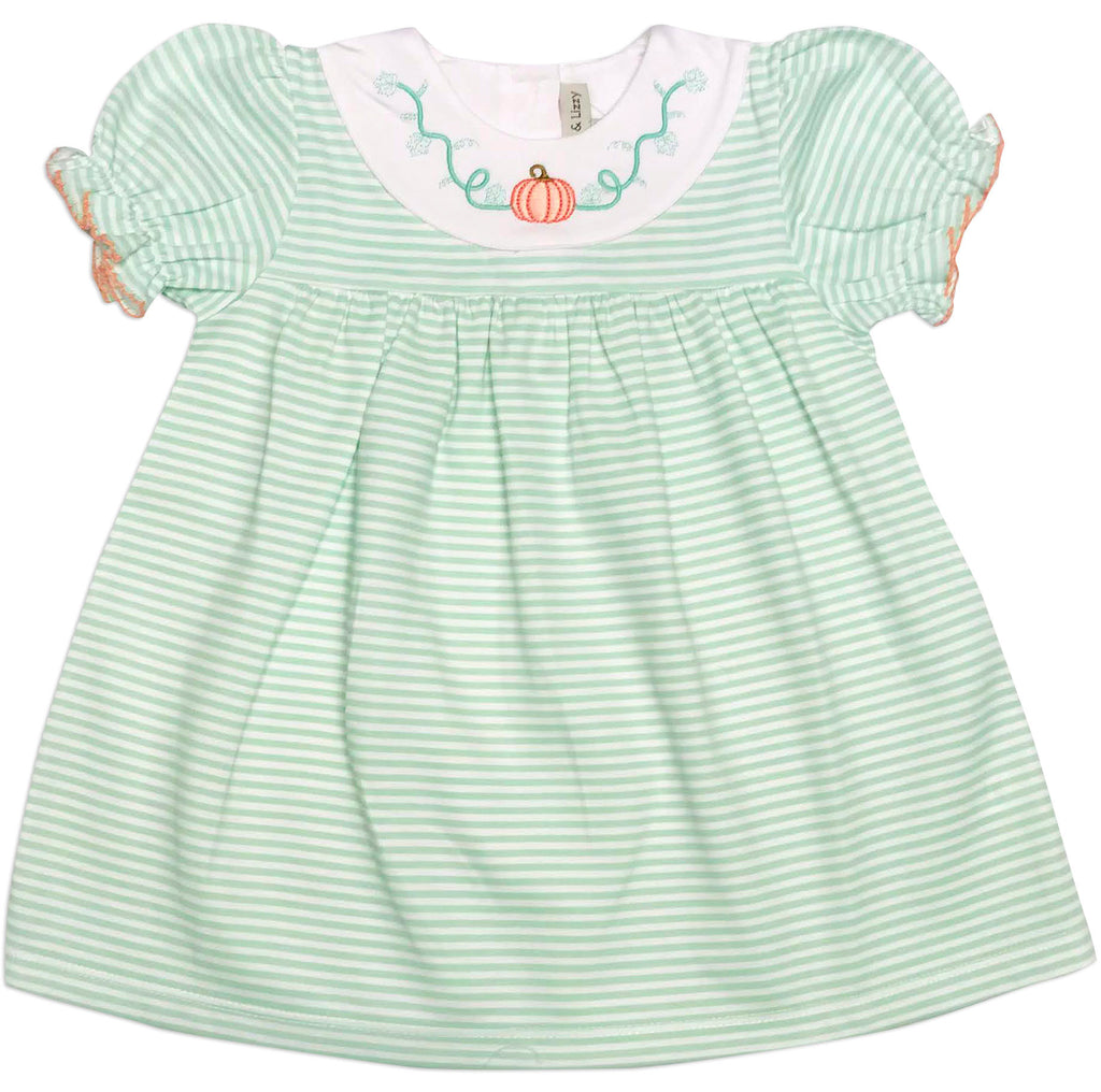Pumpkin green stripe baby girl dress - Little Threads Inc. Children's Clothing