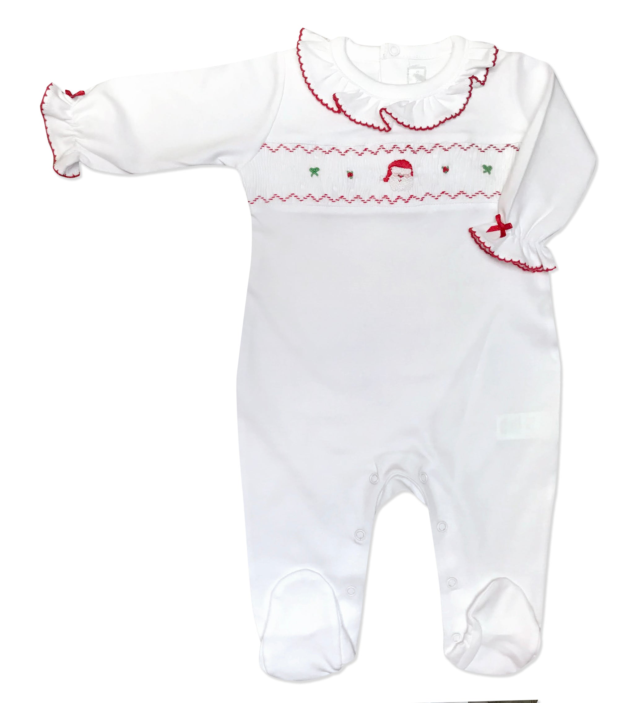 Santa Girls Pima cotton footie - Little Threads Inc. Children's Clothing