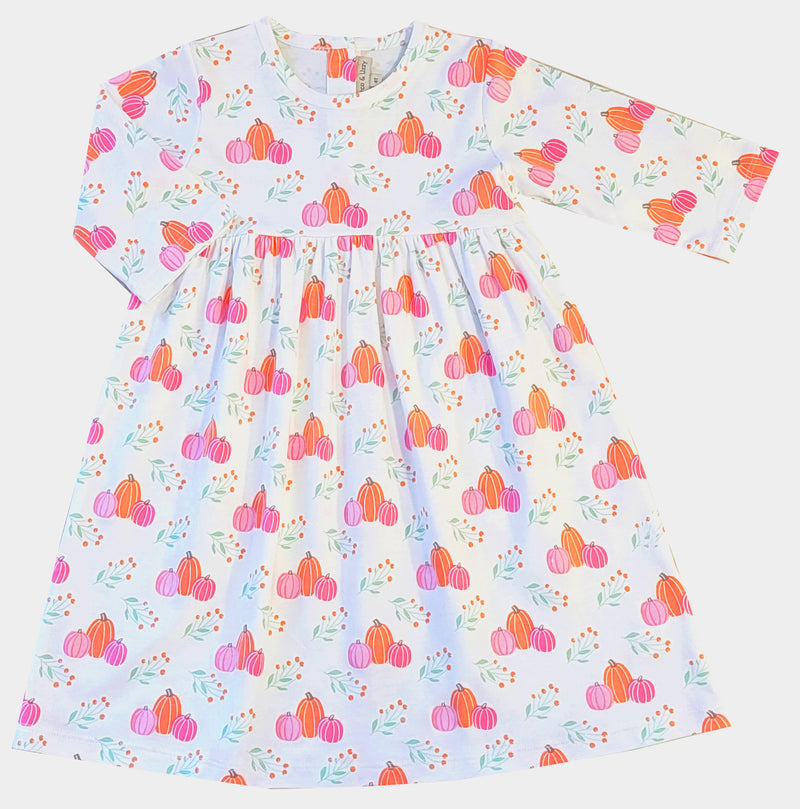 Pumpkin Fall Girls Pima cotton Dress - Little Threads Inc. Children's Clothing