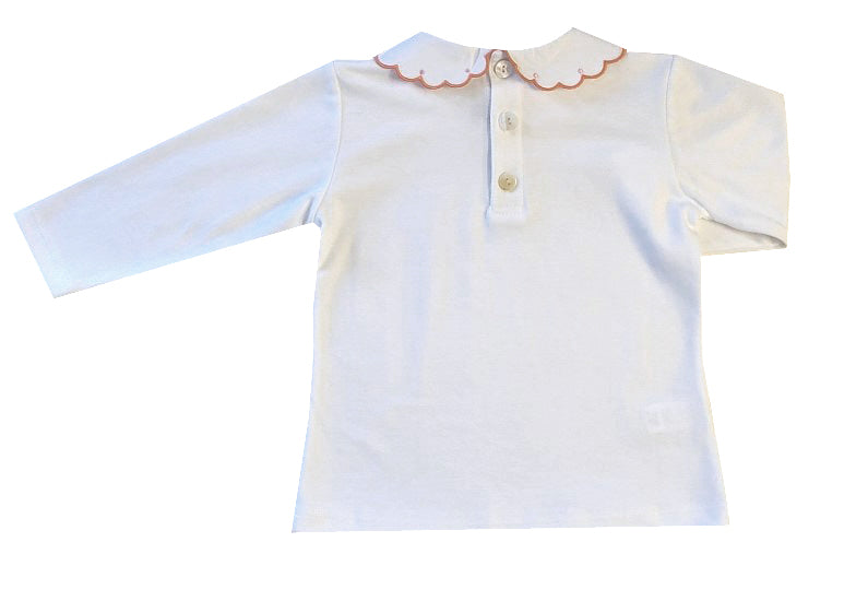 Girl's Fall Pumpkin Scalloped Collar Pima Cotton Top - Little Threads Inc. Children's Clothing
