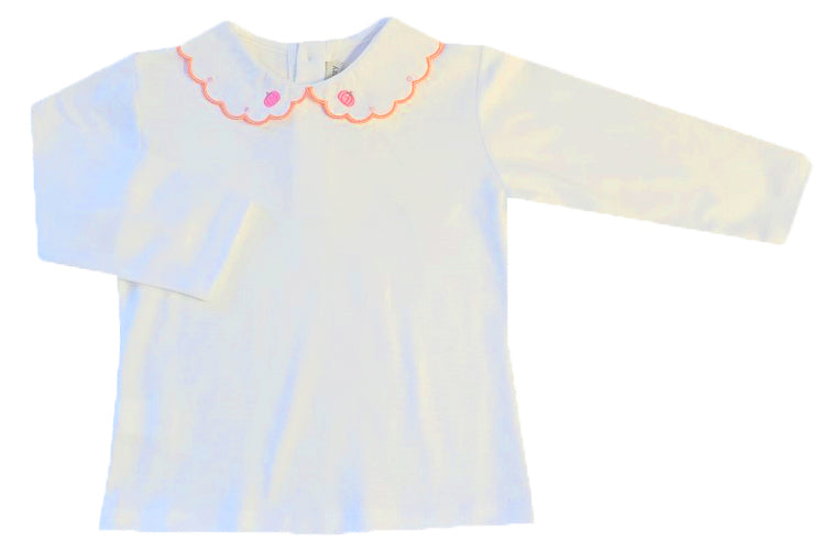 Girl's Fall Pumpkin Scalloped Collar Pima Cotton Top - Little Threads Inc. Children's Clothing