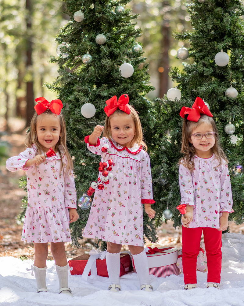 Girl's "Christmas Mice" Pima Cotton Drop Waist Dress - Little Threads Inc. Children's Clothing