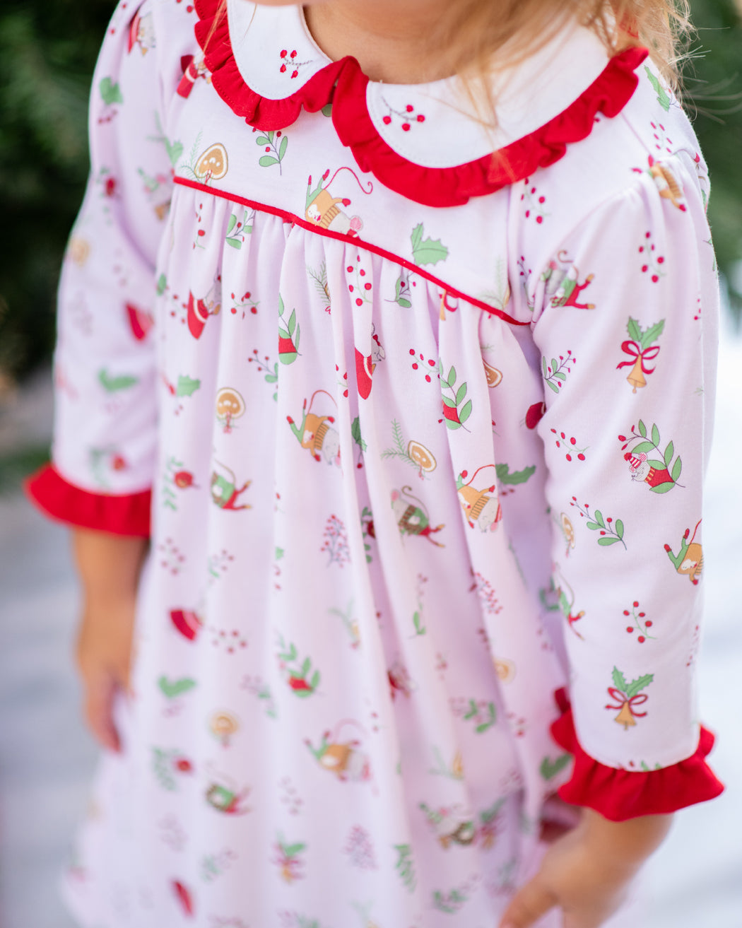 Girl's "Christmas Mice" Pima Cotton Float Dress - Little Threads Inc. Children's Clothing