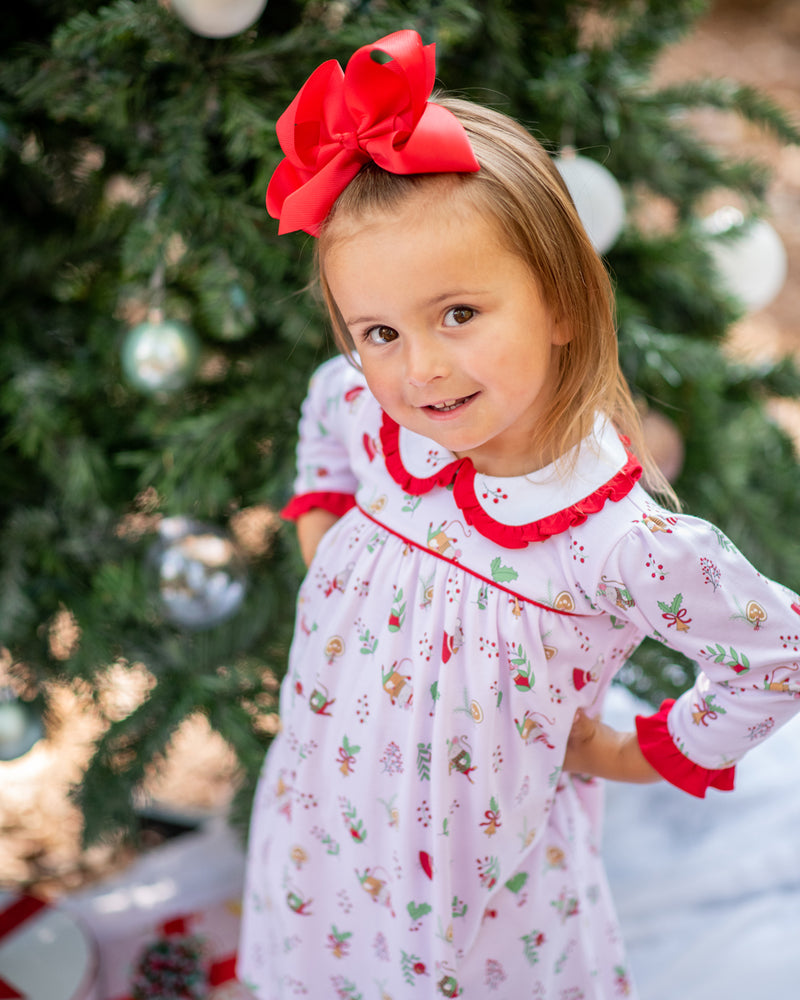 Girl's "Christmas Mice" Pima Cotton Float Dress - Little Threads Inc. Children's Clothing