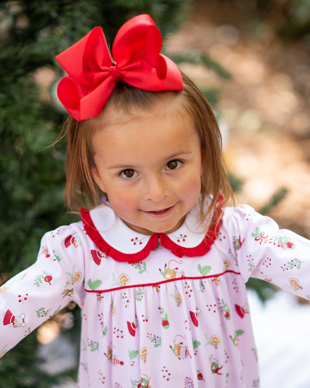 Girl's "Christmas Mice" Pima Cotton Float Dress - Little Threads Inc. Children's Clothing