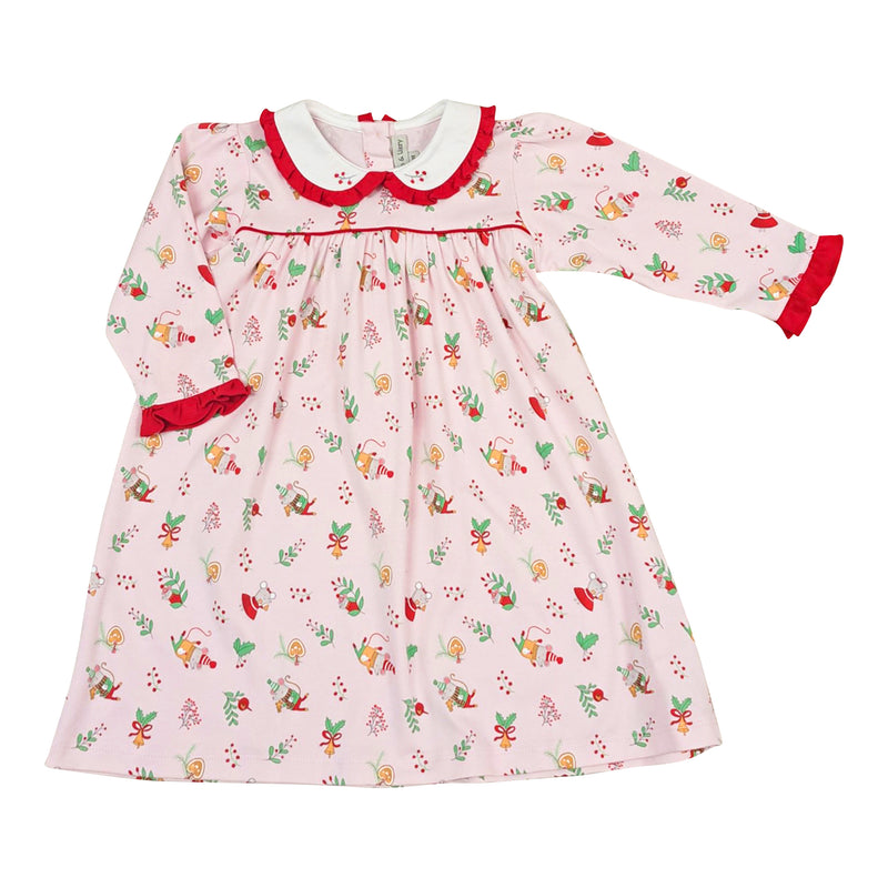 Girl's "Christmas Mice" Pima Cotton Float Dress - Little Threads Inc. Children's Clothing