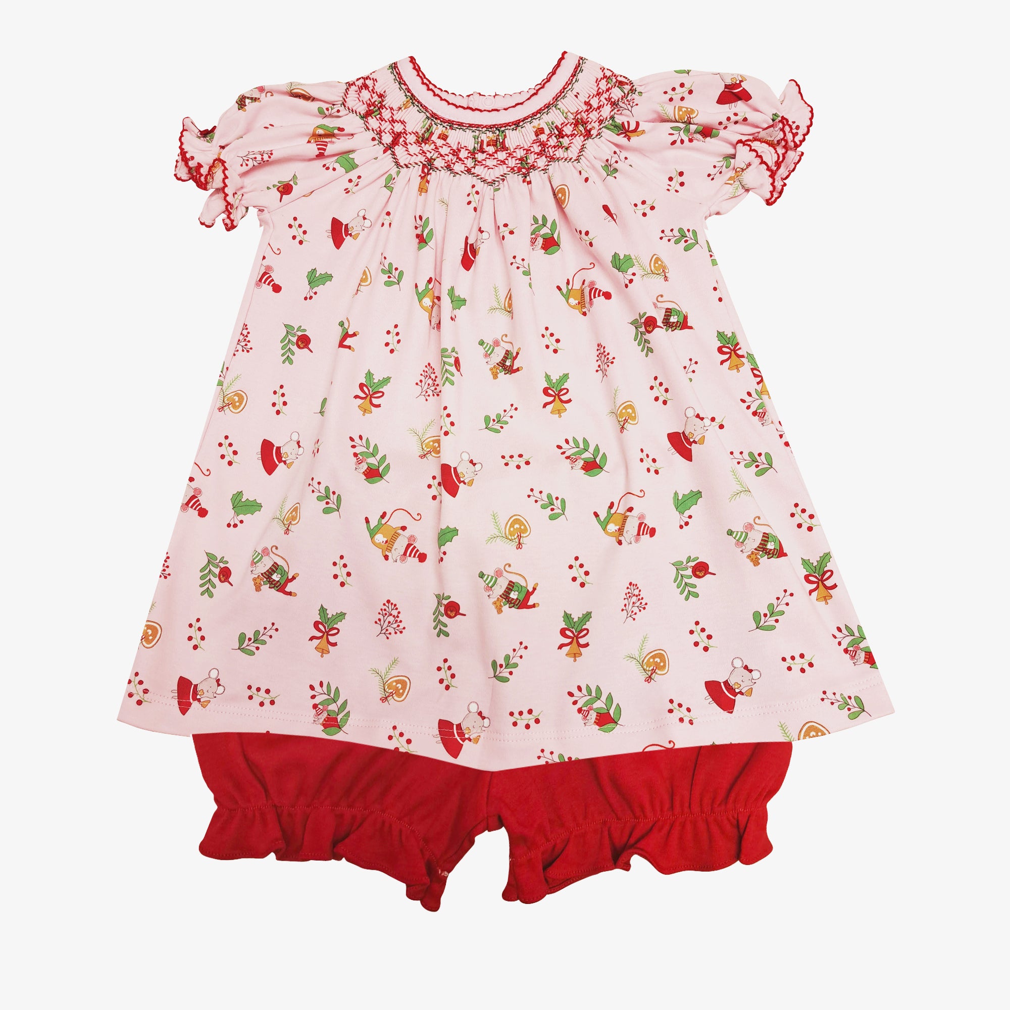 Girl's "Christmas Mice" Bishop Pima Cotton - Little Threads Inc. Children's Clothing