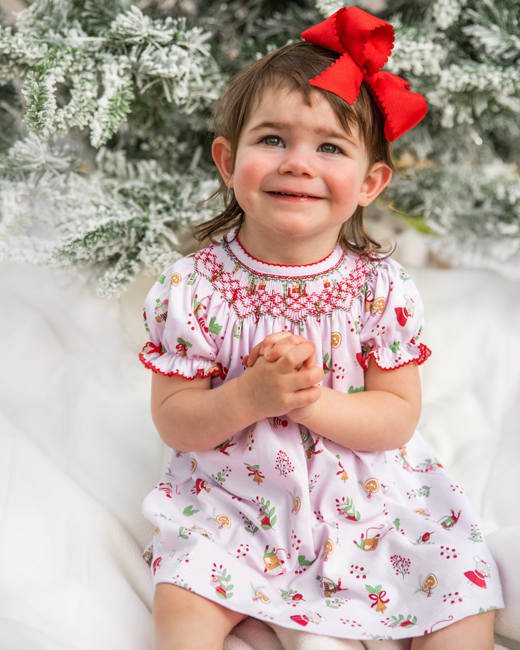 Girl's "Christmas Mice" Bishop Pima Cotton - Little Threads Inc. Children's Clothing