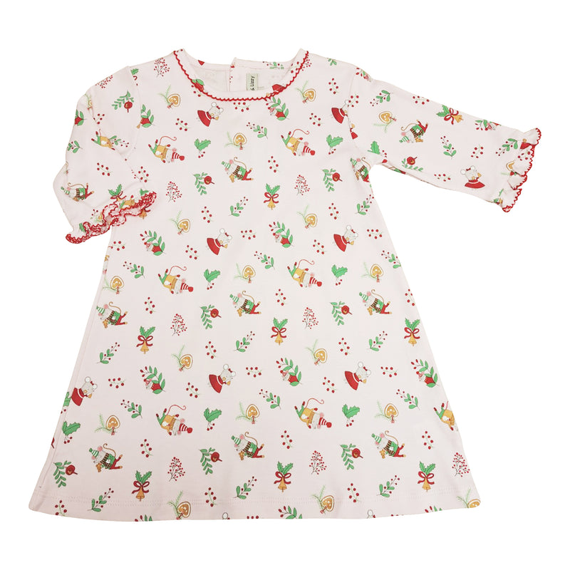 Girl's "Christmas Mice" A line Dress Pima Cotton - Little Threads Inc. Children's Clothing