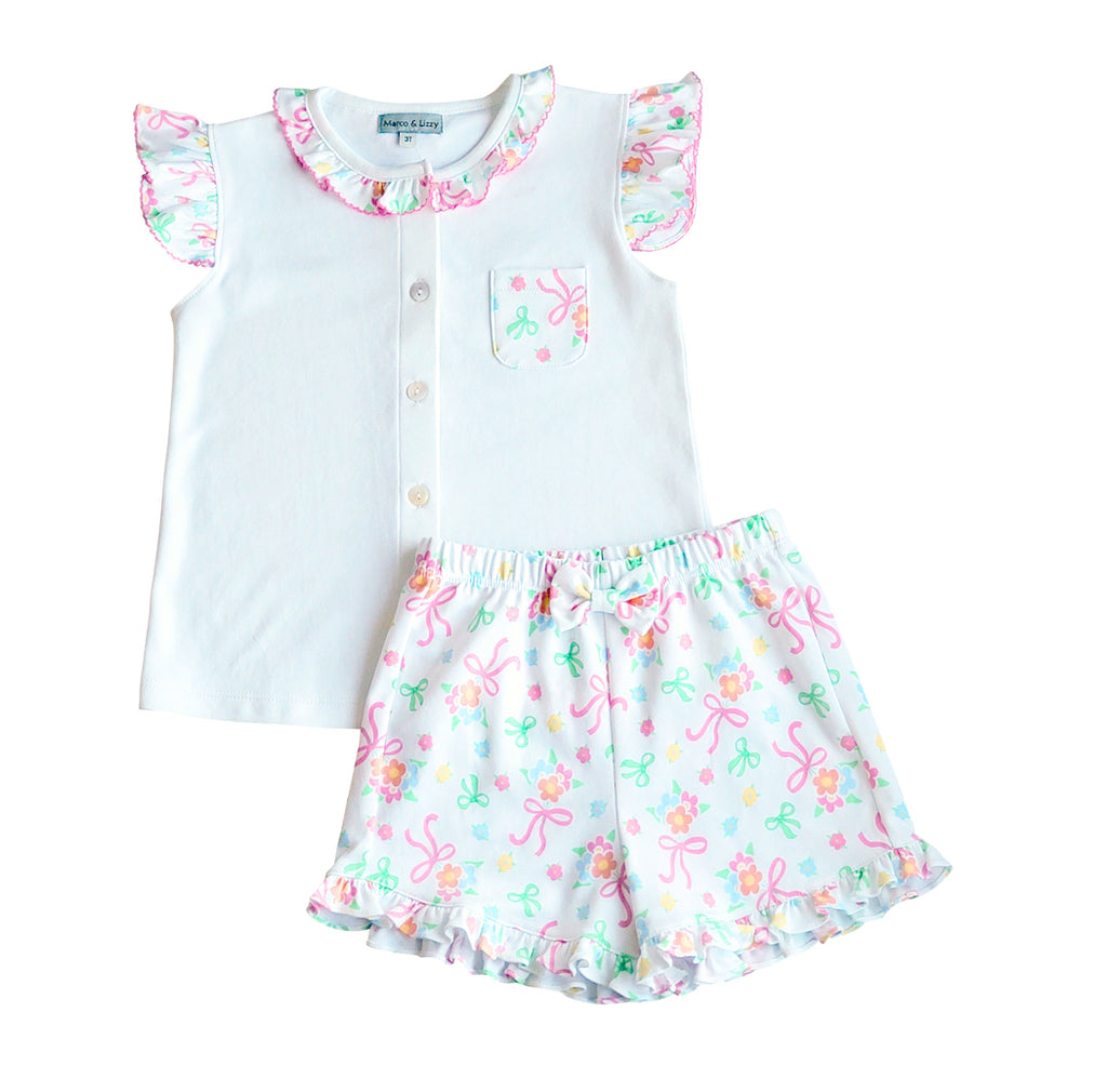 Bows and flowers Girls Shirt and Short Set Pima Cotton - Little Threads Inc. Children's Clothing
