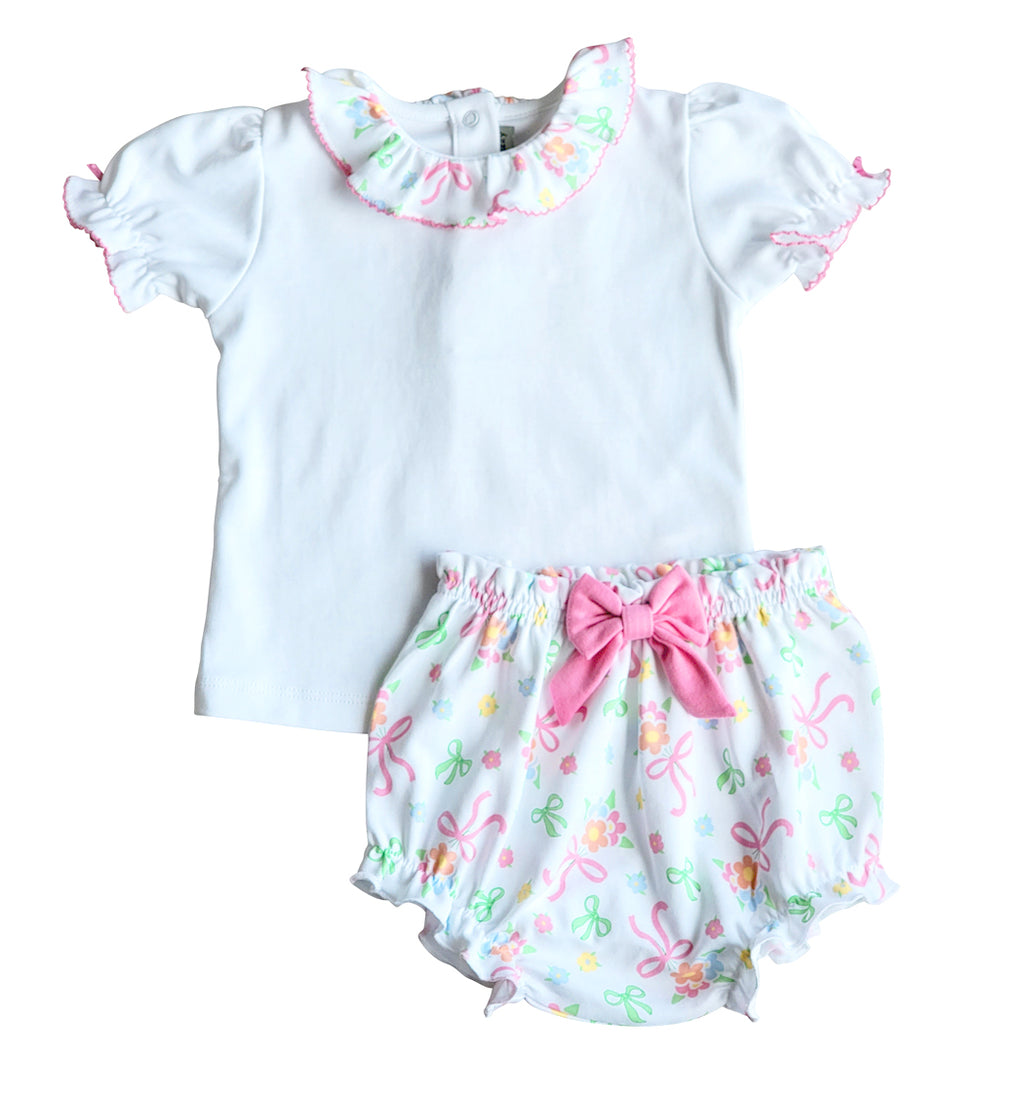 Bows and Flowers Baby Girl Diaper Set Pima Cotton - Little Threads Inc. Children's Clothing