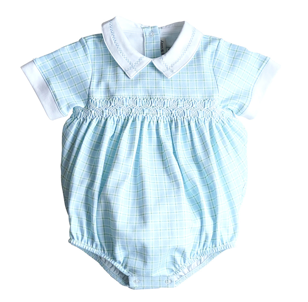 Bows and Flowers Smocked Boys Romper Pima Cotton - Little Threads Inc. Children's Clothing