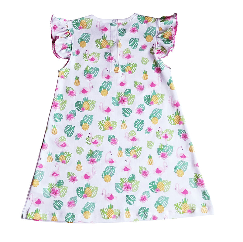 Flamingo Print A line Dress Pima Cotton - Little Threads Inc. Children's Clothing